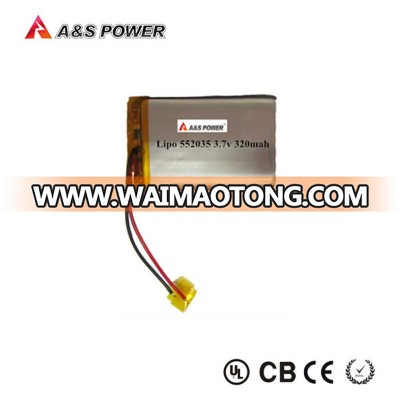 UL 552035 Rechargeable 3.7V 320mAh/350mAh Lithium Polymer Battery Pack